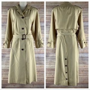 Etienne Aigner Vintage Tan Khaki Classic Belted Long Trench Coat Jacket Petite